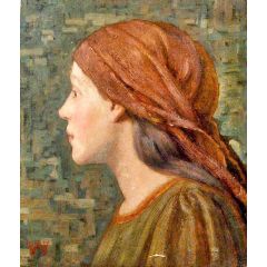 Portrait of a Girl with a Scarf on Her Head Painting Reproduction
