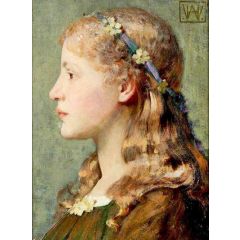 Portrait of a Girl with Primroses Painting Reproduction