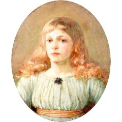 Portrait of a Young Girl Wearing a Brooch of Irises Painting Reproduction