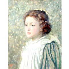 Portrait of a Young Girl with a Ribbon in her Hair Painting Reproduction