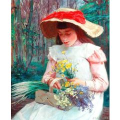 Girl with Spring Flowers Painting Reproduction