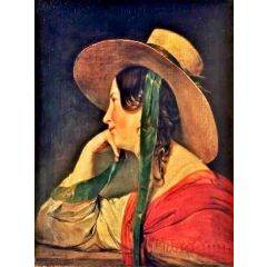 A Lady in a Large Straw Hat Painting Reproduction