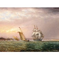 American Ship in the Tagus River off Belem Tower Painting Reproduction