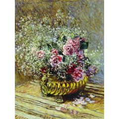 Flowers in a Pot, also known as Roses and Baby’s Breath Painting Reproduction