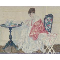 Girl Embroidering Painting Reproduction
