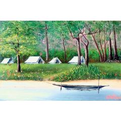 Camp by a River Painting Reproduction