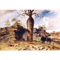 Figures Painted on Rocks and Carved on a Gouty Stem Tree Painting Reproduction