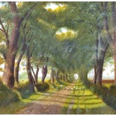 Avenue of Trees with Sheep on the Road Painting Reproduction