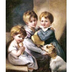 Mary Elizabeth Elton, Jane Octavia Elton, and Arthur Hallam Elton, with Their Dog ’Rob Roy’ Painting Reproduction