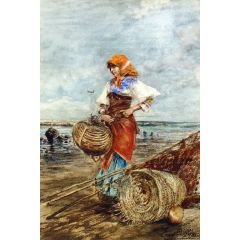 Gathering Cockles at the Seashore Painting Reproduction