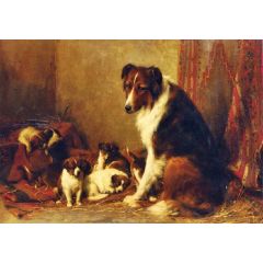 A Collie and Her Puppies Painting Reproduction