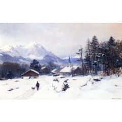 A Hunter in a Winter Landscape Painting Reproduction