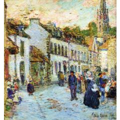 Street in Pont Aven, Evening Painting Reproduction