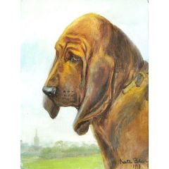 Lady Bountiful’: Study of the Head of a Bloodhound in a Landscape Painting Reproduction
