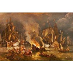 The Spanish Armada Driven out of Calais by Fire Painting Reproduction