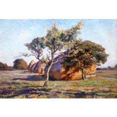 Apple Tree and Haystacks, Beauce, France Painting Reproduction