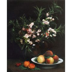 Still Life: Impatiens, Peaches and Apricots Painting Reproduction