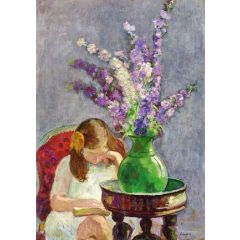 Girl with Flowers Painting Reproduction