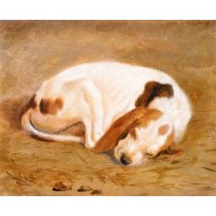 Sleeping Hound (one of a pair) Painting Reproduction