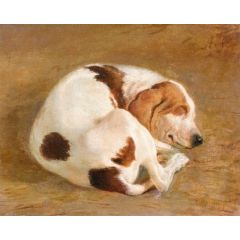 Sleeping Hound (one of a pair) Painting Reproduction