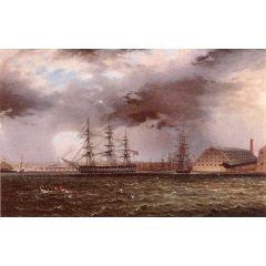 Old Brooklyn Navy Yard, East River, New York Painting Reproduction