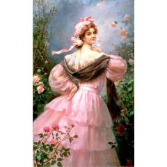Elegant Woman in a Rose Garden Painting Reproduction