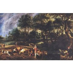 Landscape with Hunters, Cows and Wildfowl Painting Reproduction