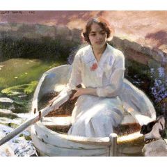 Study of a Young Girl in a Rowing Boat with a Dog Painting Reproduction