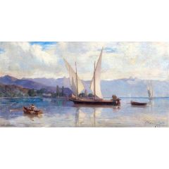 Lake Geneva with Sailing Boats Painting Reproduction