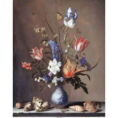 Flowers in a Wan-Li Vase, with Shells Painting Reproduction