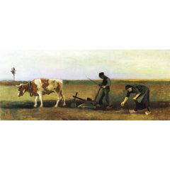 Ploughman with Woman Planting Potatoes Painting Reproduction