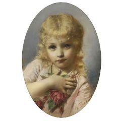 Portrait of a Girl with Roses Painting Reproduction