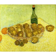 Still Life with a Bottle, Lemons and Oranges Painting Reproduction