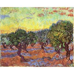 Olive Grove: Orange Sky Painting Reproduction