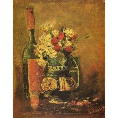 Vase with Carnations and Bottle Painting Reproduction
