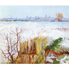 Snowy Landscape with Arles in the Background Painting Reproduction