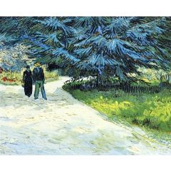 Public Garden with Couple and Blue Fir Tree Painting Reproduction