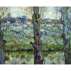 Orchard in Bloom with Poplars Painting Reproduction