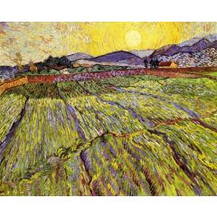 Wheat Field with Rising Sun Painting Reproduction