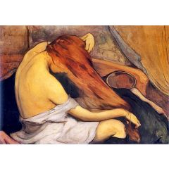 Woman Brushing her Hair Painting Reproduction