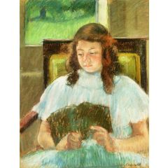 Fran?oise in a Square-Backed Chair, Reading, also known as Young Girl Reading; Young Girl in a Blue Dress Painting Reproduction