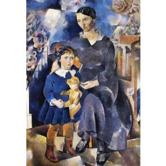 Portrait of L.Ya. Rybakova with Daughter Painting Reproduction