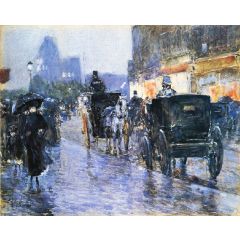 Horse Drawn Cabs at Evening, New York Painting Reproduction
