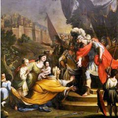 Coriolanus Beseeched by His Wife and Mother to Spare the City of Rome Painting Reproduction