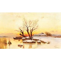 Winter Sunset Painting Reproduction