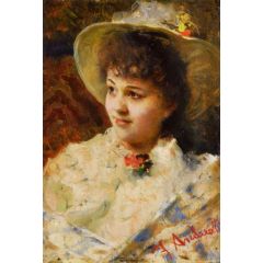 Girl in a Straw Hat Painting Reproduction