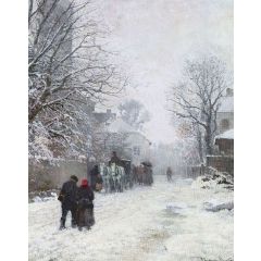 View of a Street on the Outskirts of Munich, Winter Painting Reproduction