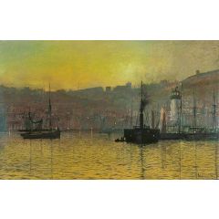 Nightfall in Scarborough Harbour, North Yorkshire Painting Reproduction