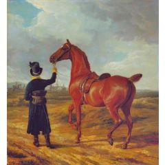Lord Rivers Groom Leading a Chestnut Hunter towards a Coursing Party in Hampshire Painting Reproduction