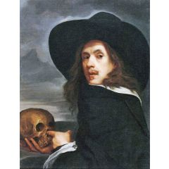 Portrait of a Man Holding a Skull Painting Reproduction